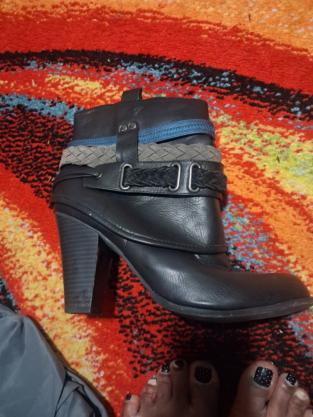 Women's Black High-Heel Ankle Boot with Braided Strap Size 10